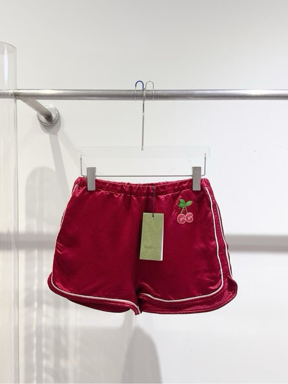 Gucci Velvet Cherry Embroidered Shorts - Dark Red